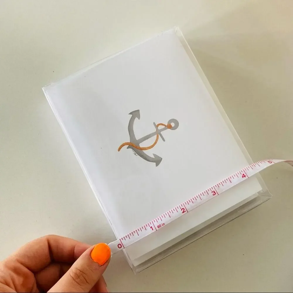 3 NEW ANTHROPOLOGIE White Grey Illustrated Anchor Nautical Card Notecards s/10